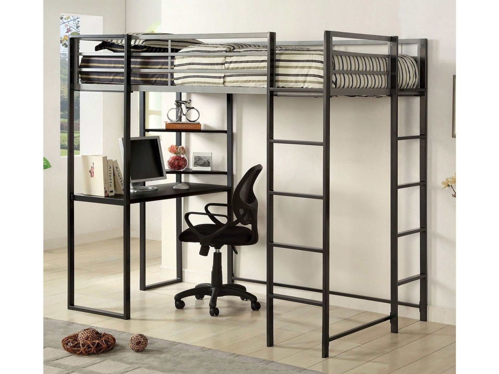Sherman Silver & Gun Metal Twin Bunk Bed w/ Workstation