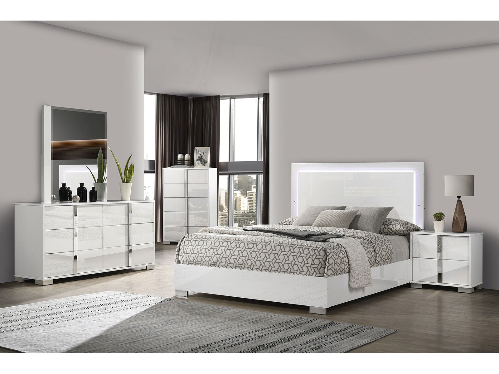Sinistra White Queen 5 Piece Bedroom Set w/2 Nightstands