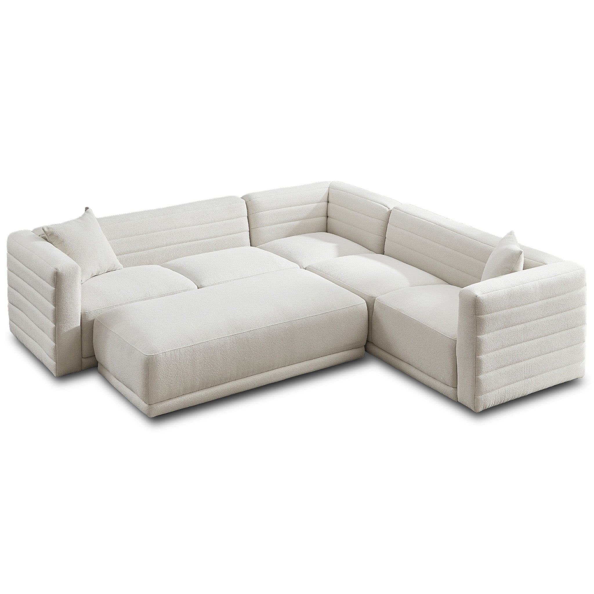 Solo Corner Sectional Sofa With Ottoman - Cream Boucle