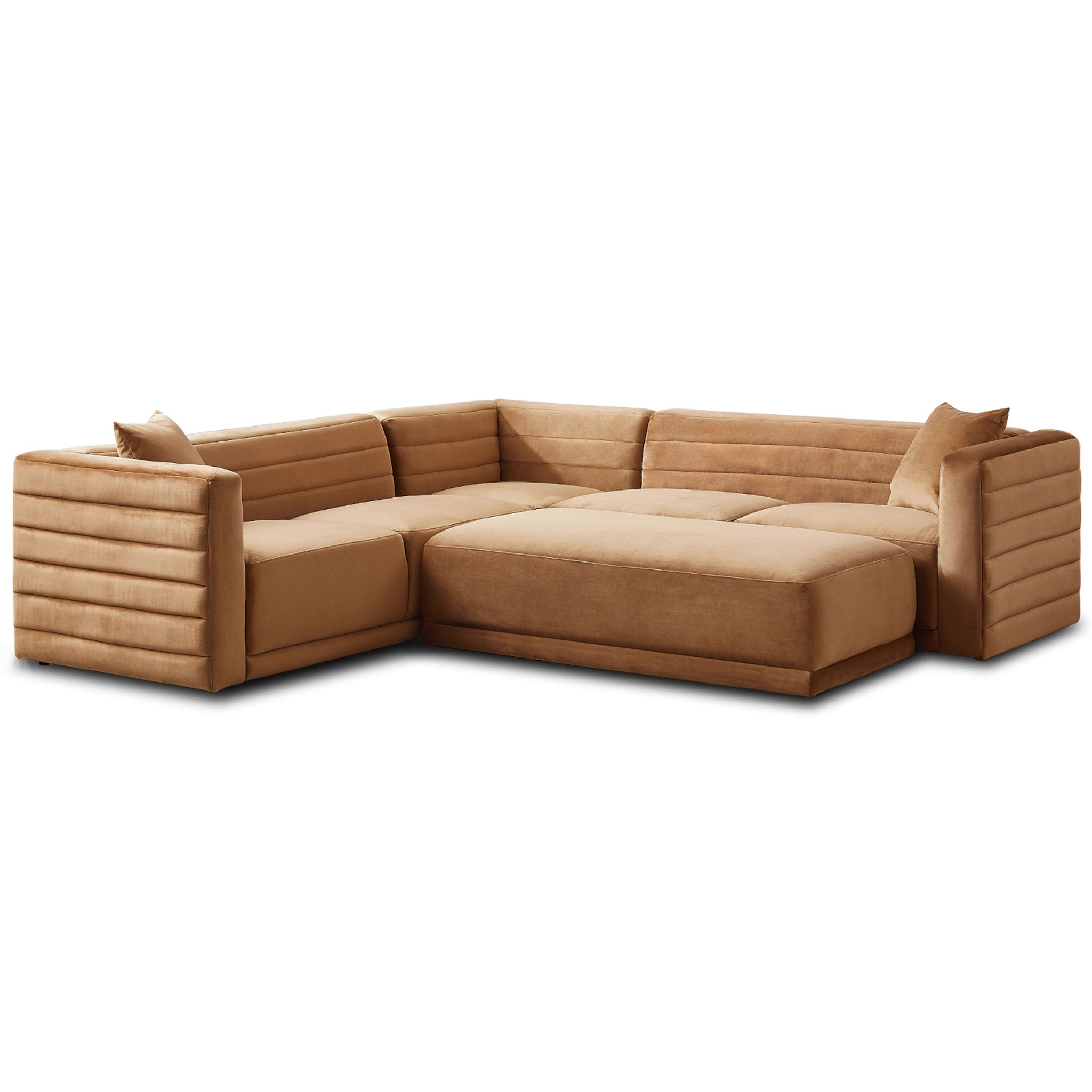 Solo Corner Sectional Sofa With Ottoman - Cognac Velvet