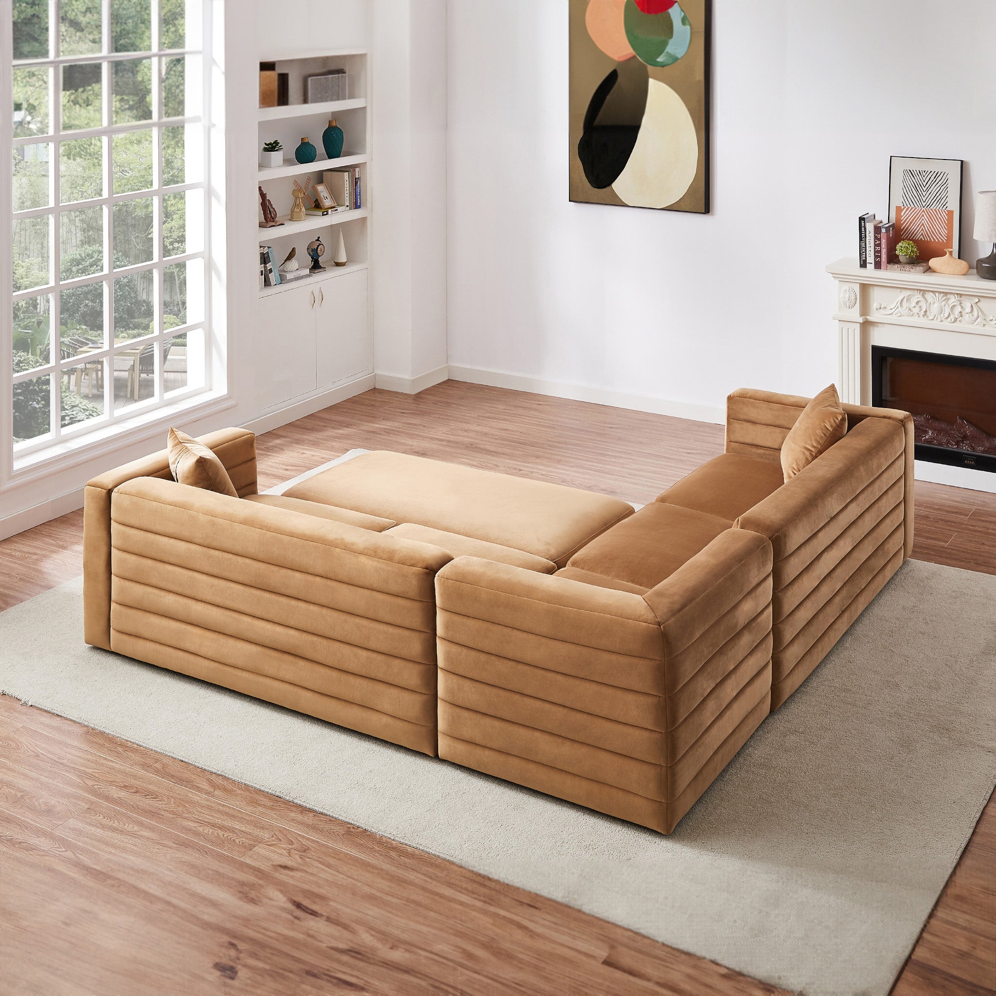 Solo Corner Sectional Sofa With Ottoman - Cognac Velvet