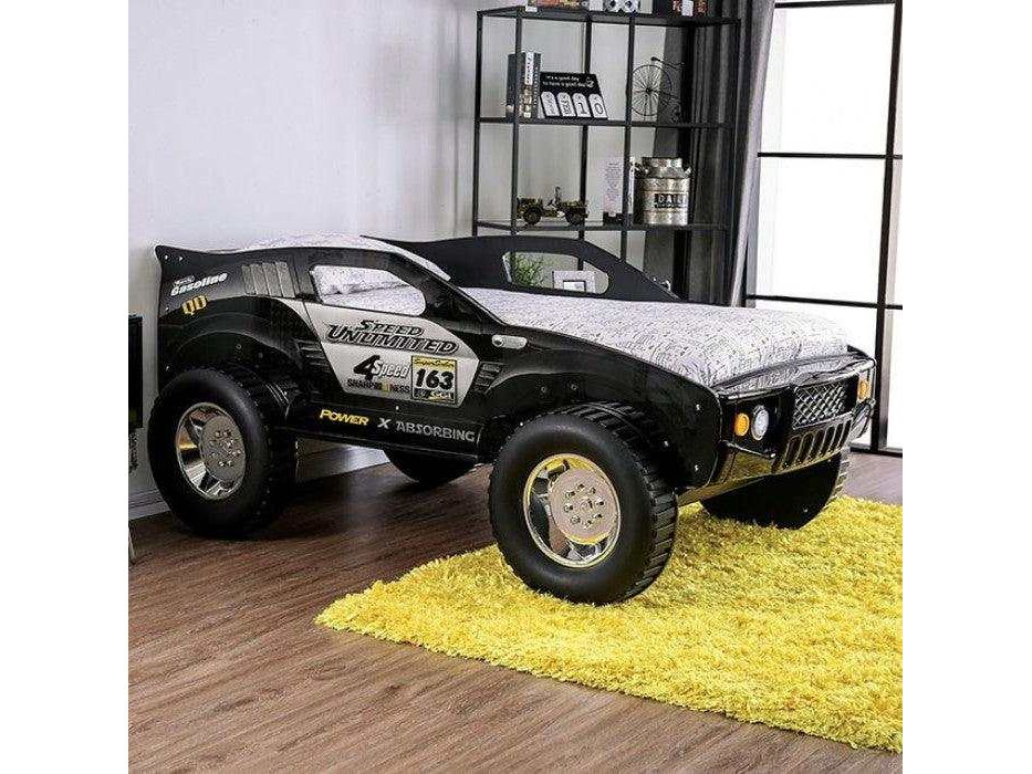 Speed Jump Black Off-Road Twin Car Bed w/ LED Headlights