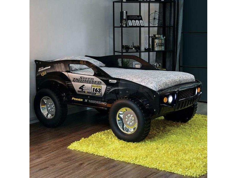 Speed Jump Black Off-Road Twin Car Bed w/ LED Headlights
