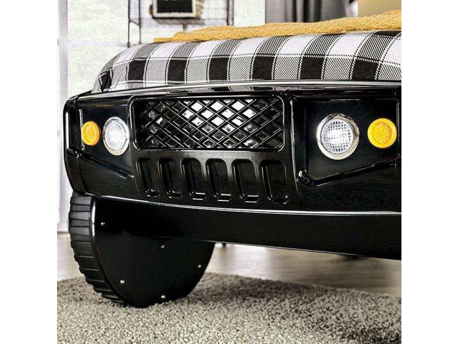 Speed Jump Black Off-Road Twin Car Bed w/ LED Headlights