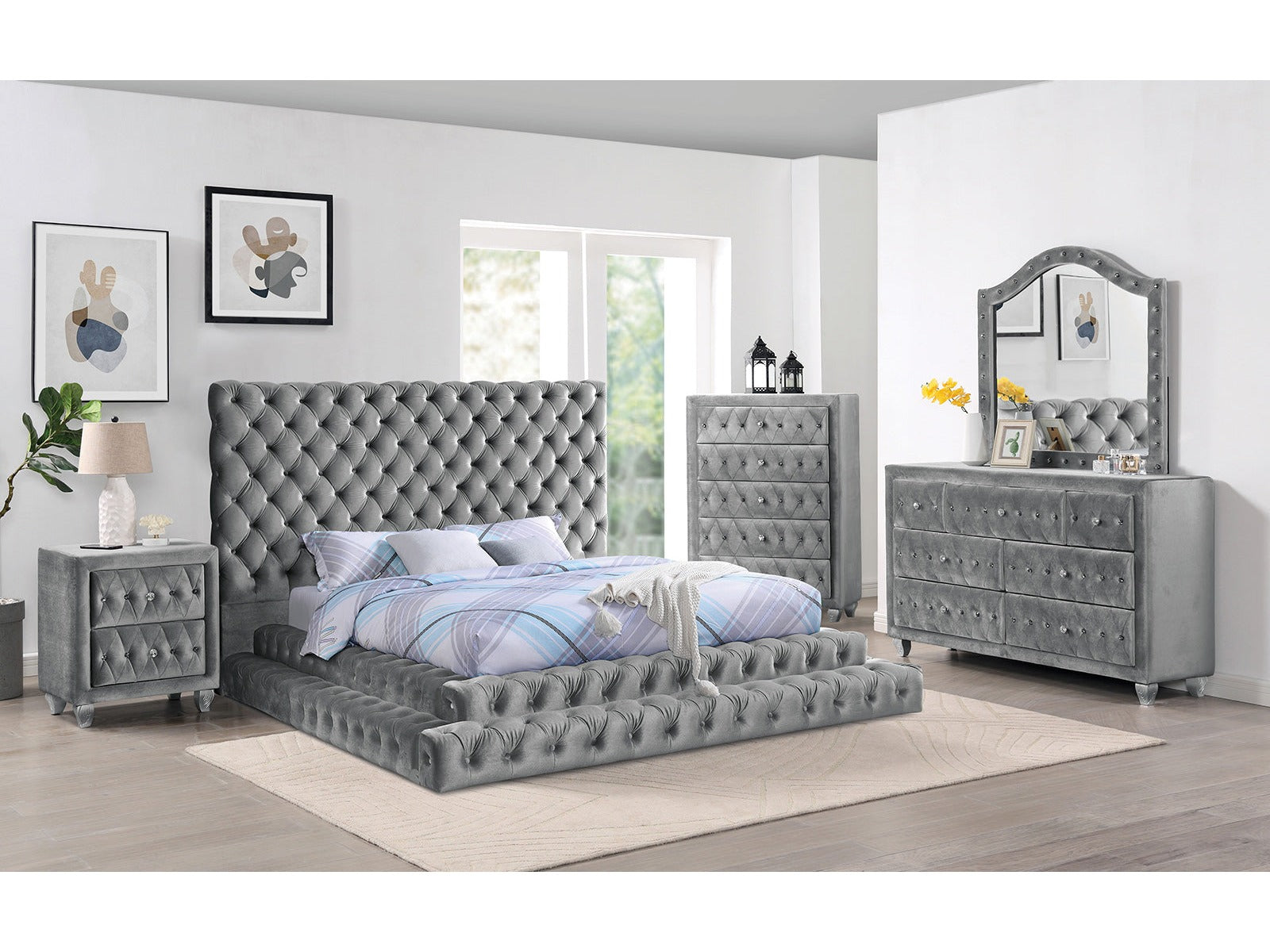 Stefania Gray 5 Pc. Queen Bedroom Set w/ 2NS