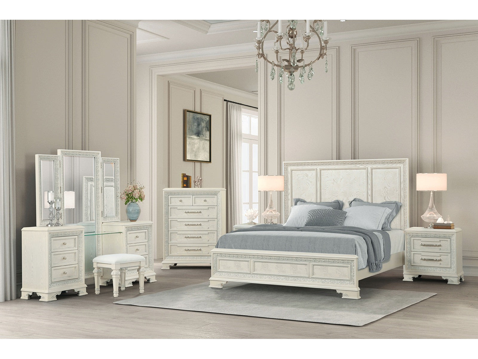Stella Mia Creamy White Queen 5 Piece Bedroom Set w/Chest