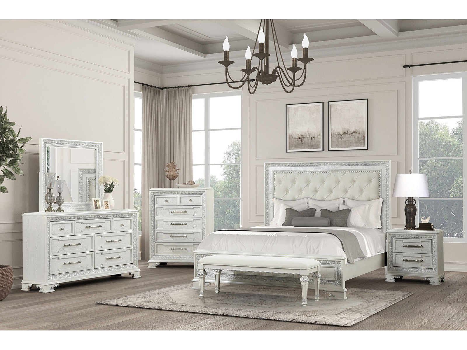 Stella Mia Creamy White Queen Full 5 Piece Bedroom Set w/Chest