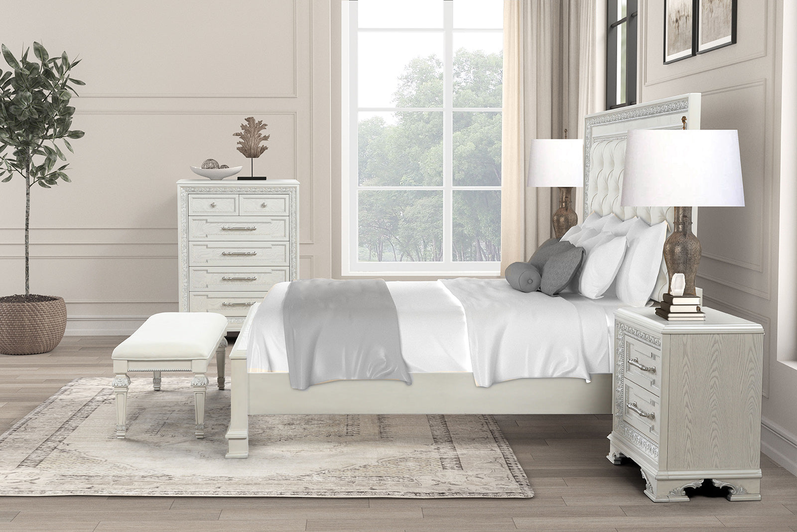 Stella Mia Creamy White Queen Full 5 Piece Bedroom Set w/Chest