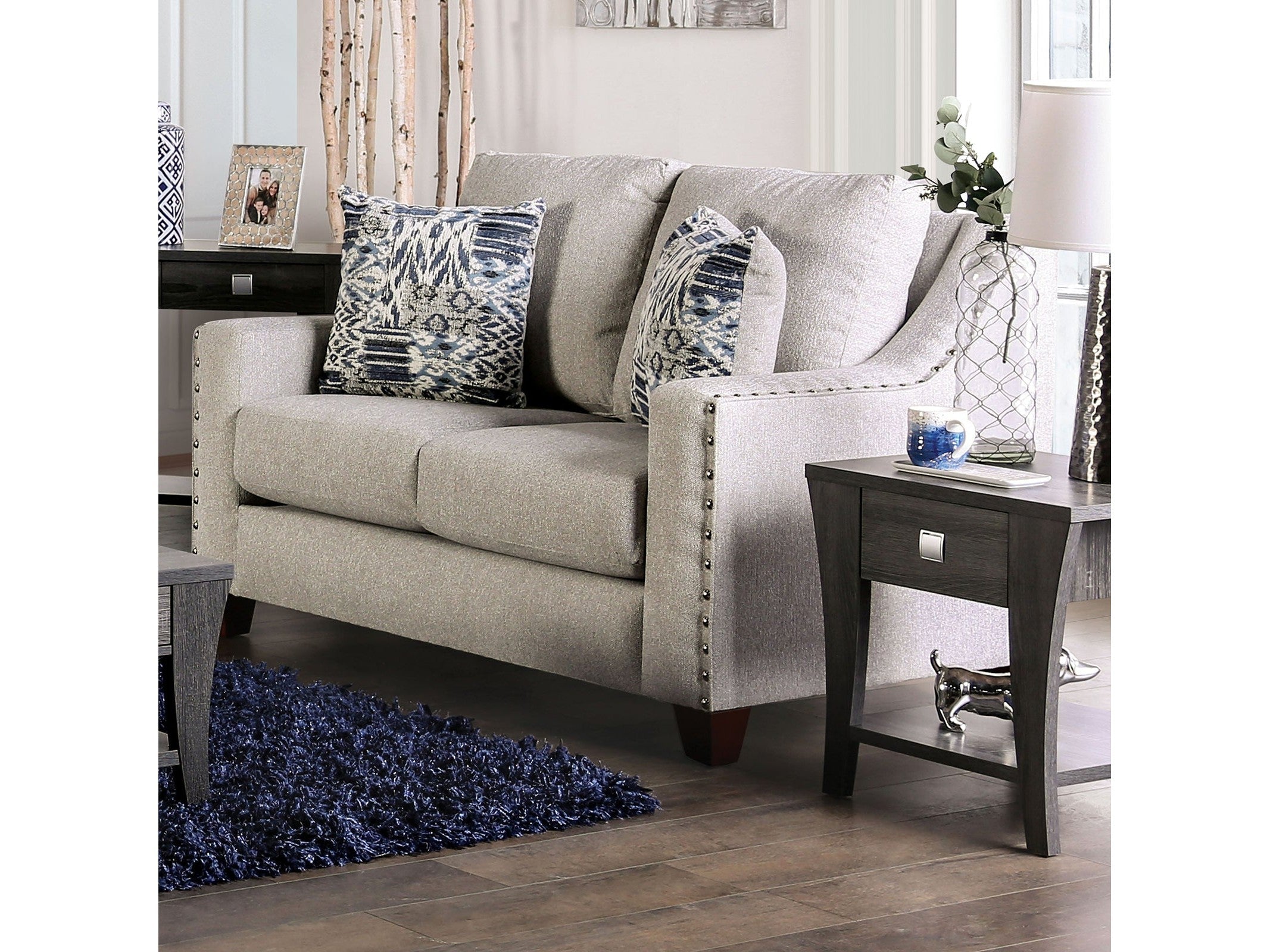 Stickney Light Gray/Navy Loveseat