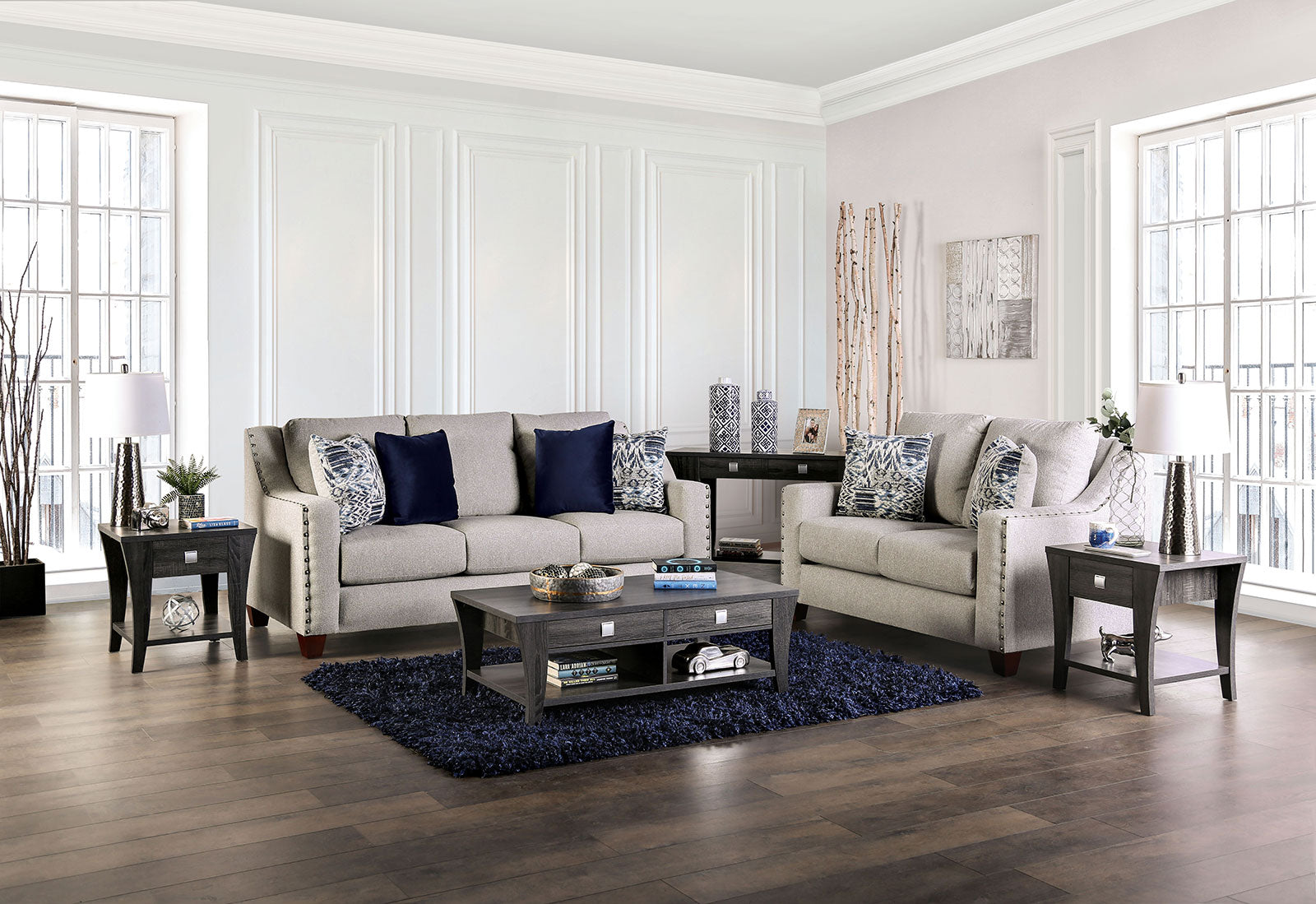 Stickney Light Gray/Navy Loveseat