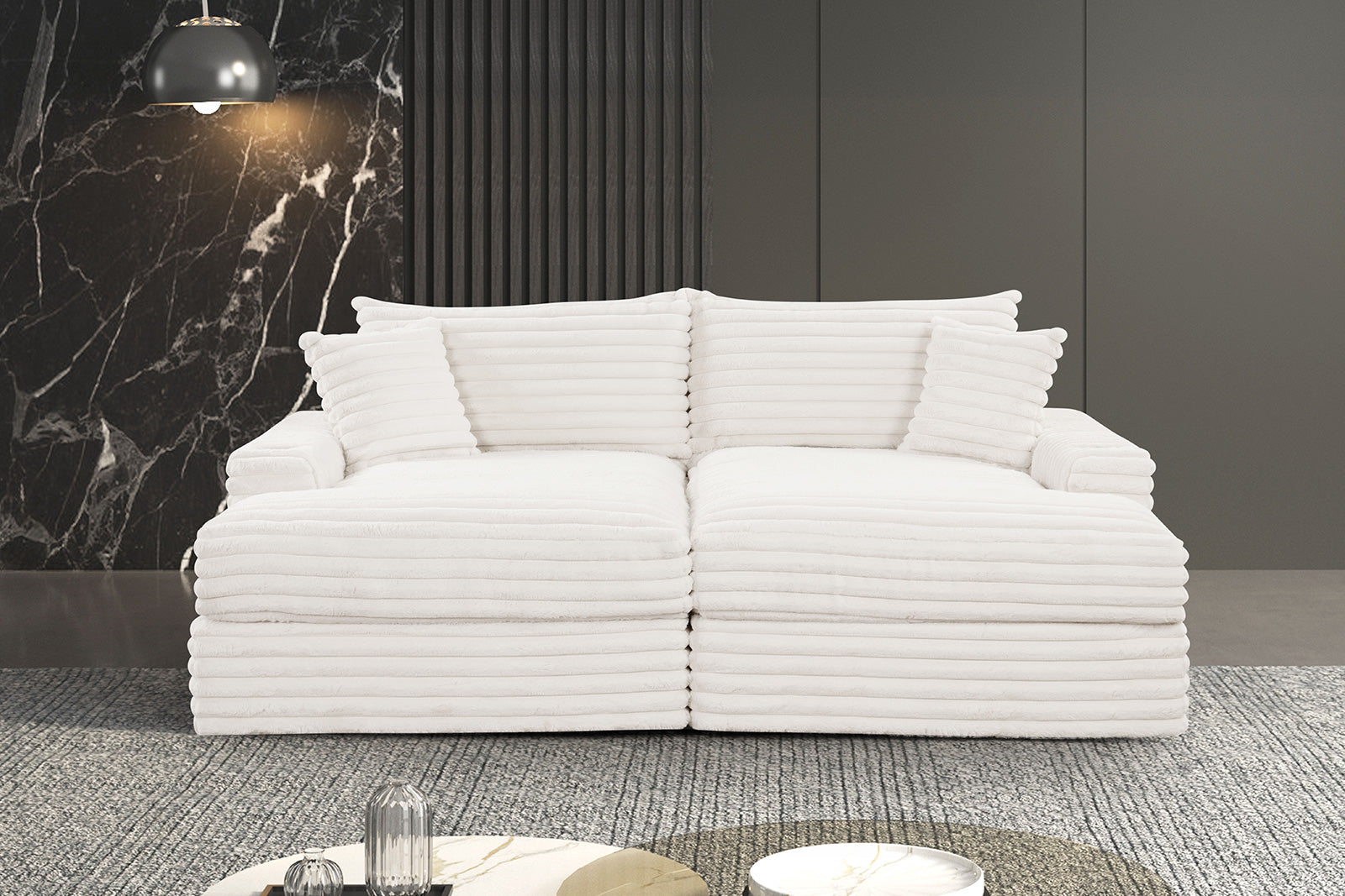 Stupendous II White Corduroy Double Chaise Sectional Sofa