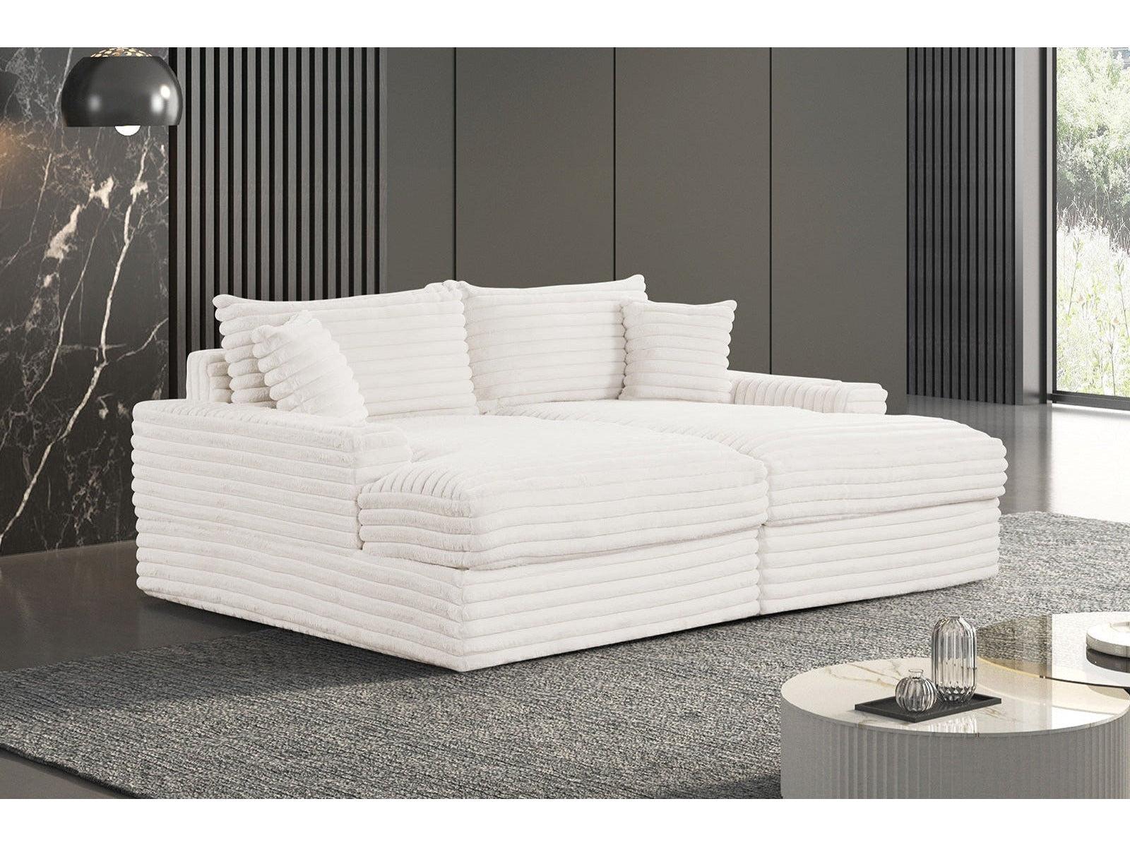 Stupendous II White Corduroy Double Chaise Sectional Sofa