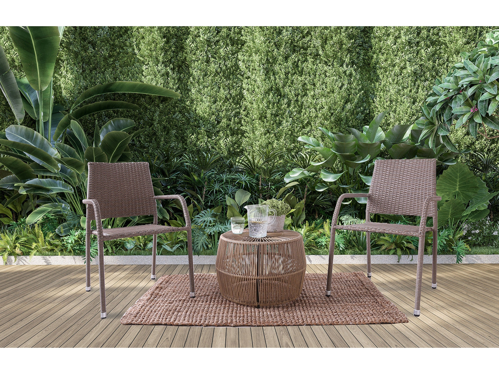 Syna Natural 3 Pc. Patio Conversation Set (Classic Woven Armchairs)