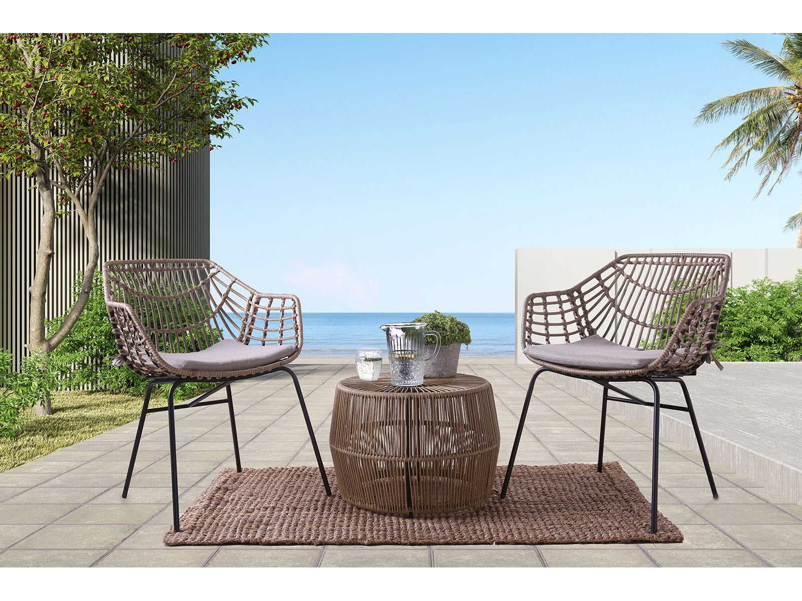 Syna Natural 3 Pc. Patio Conversation Set (Open-Weave Lounge Chairs)