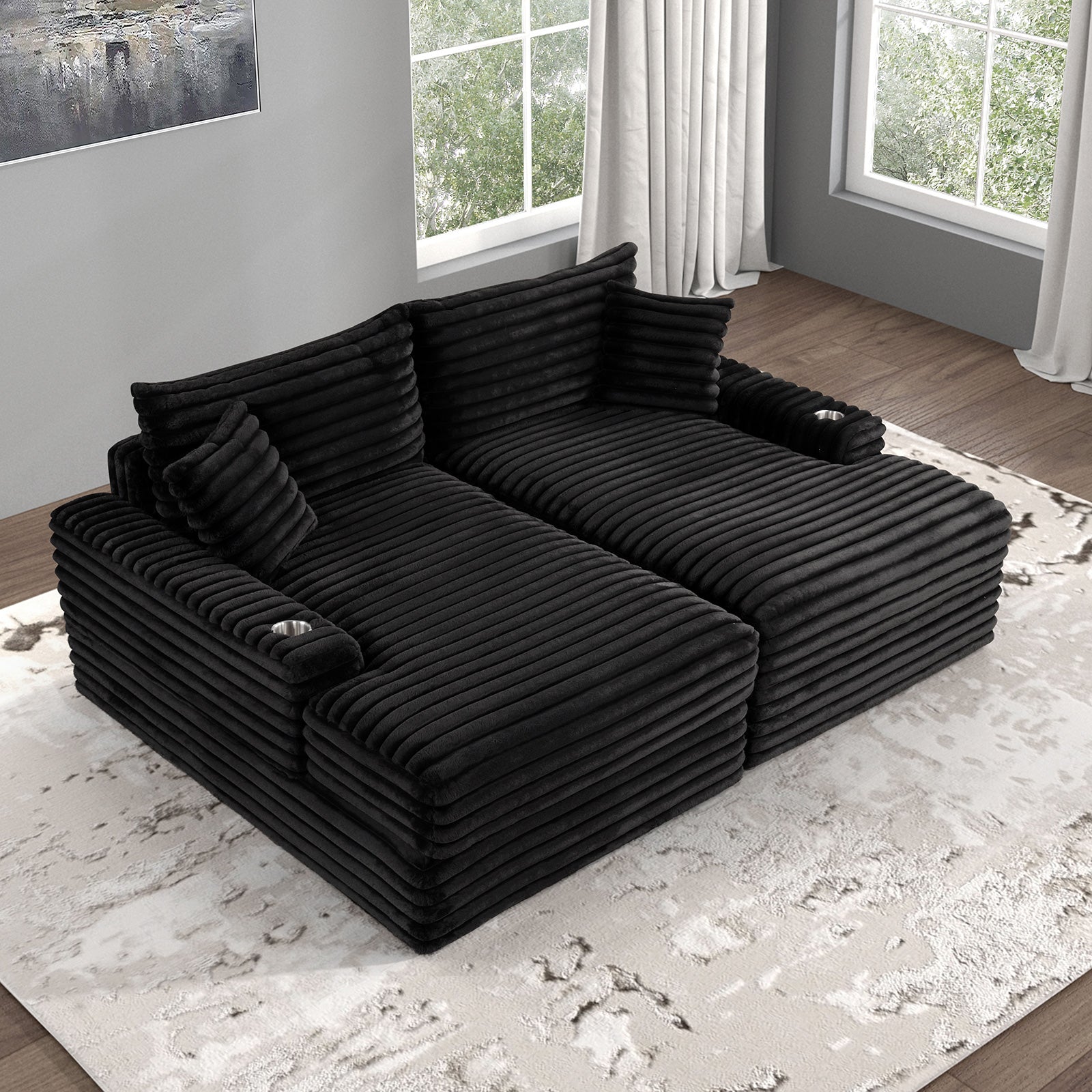Tavedestrand Black Double Chaise Sofa