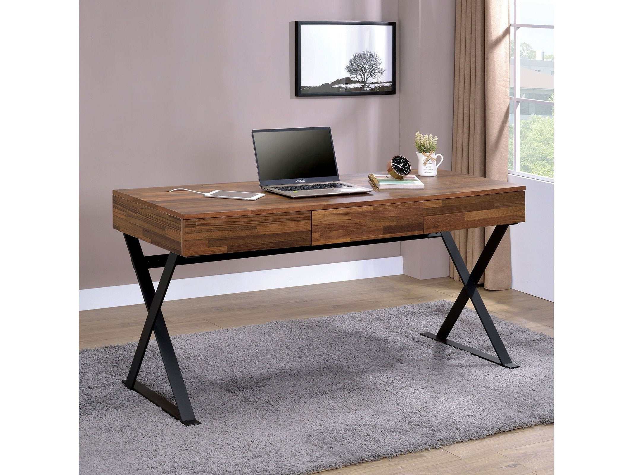 Tensed Dark Oak & Matte Black Desk