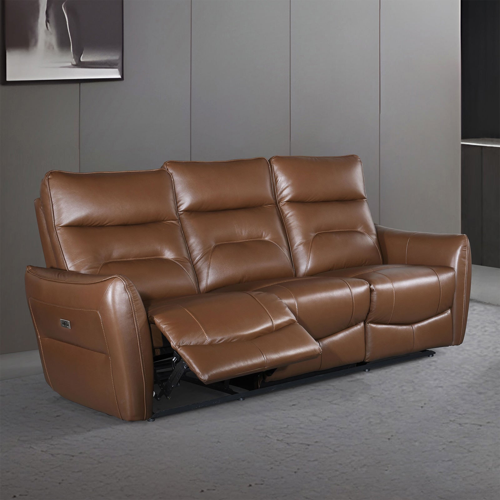Terentius Caramel Brown Leather Match Reclining Living Room Set