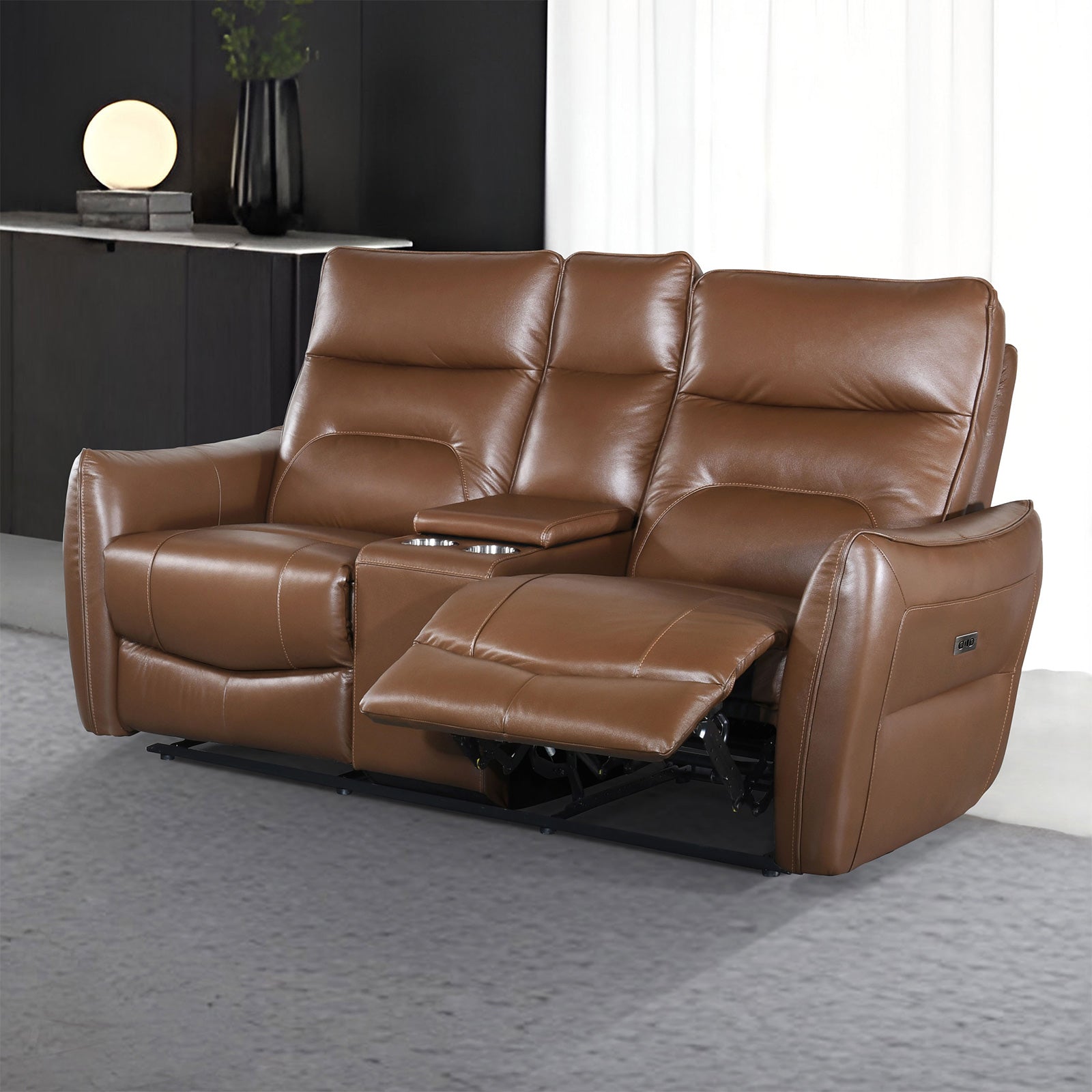 Terentius Caramel Brown Leather Match Reclining Living Room Set