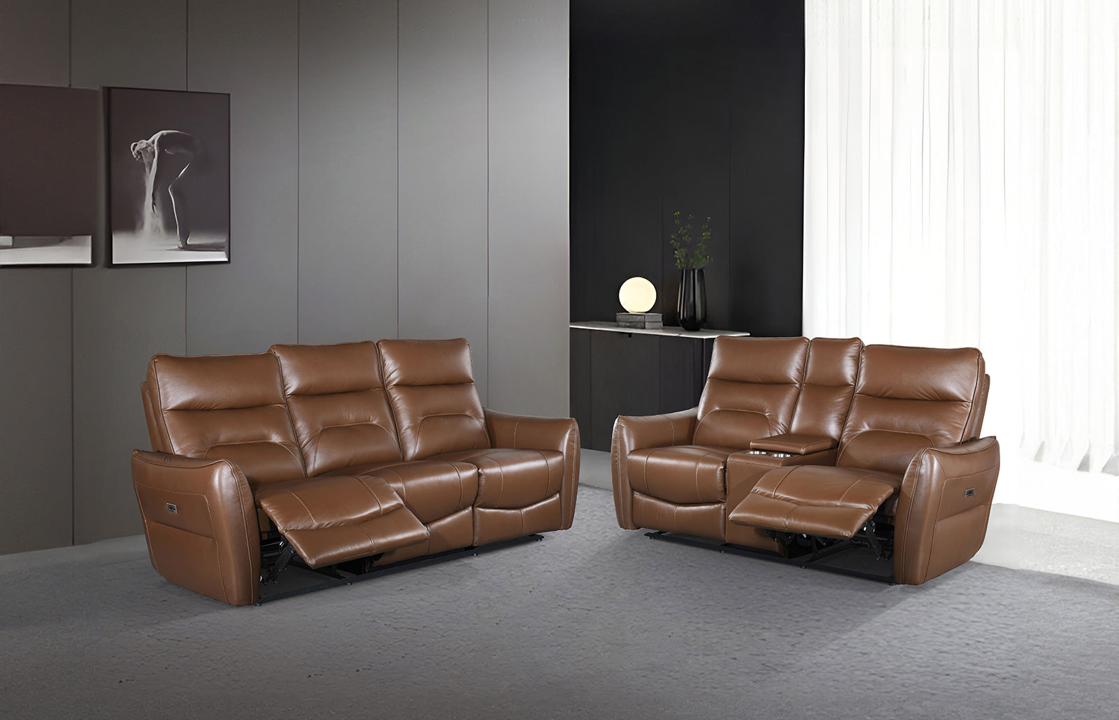 Terentius Caramel Brown Leather Match Reclining Loveseat