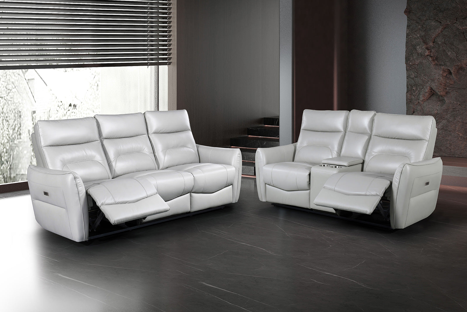 Terentius Taupe Leather Match Reclining Loveseat