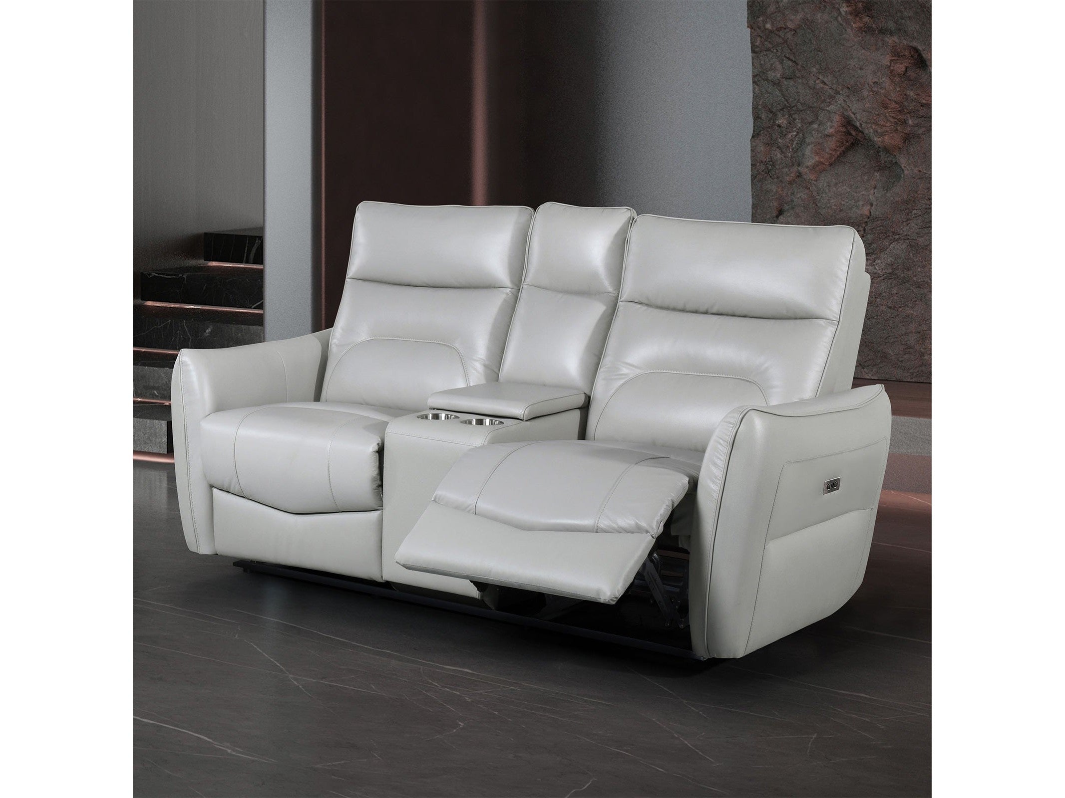 Terentius Taupe Leather Match Reclining Loveseat