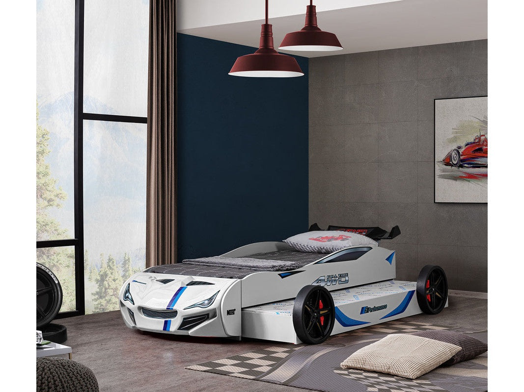 Tracklite White Car Bed w/ Trundle