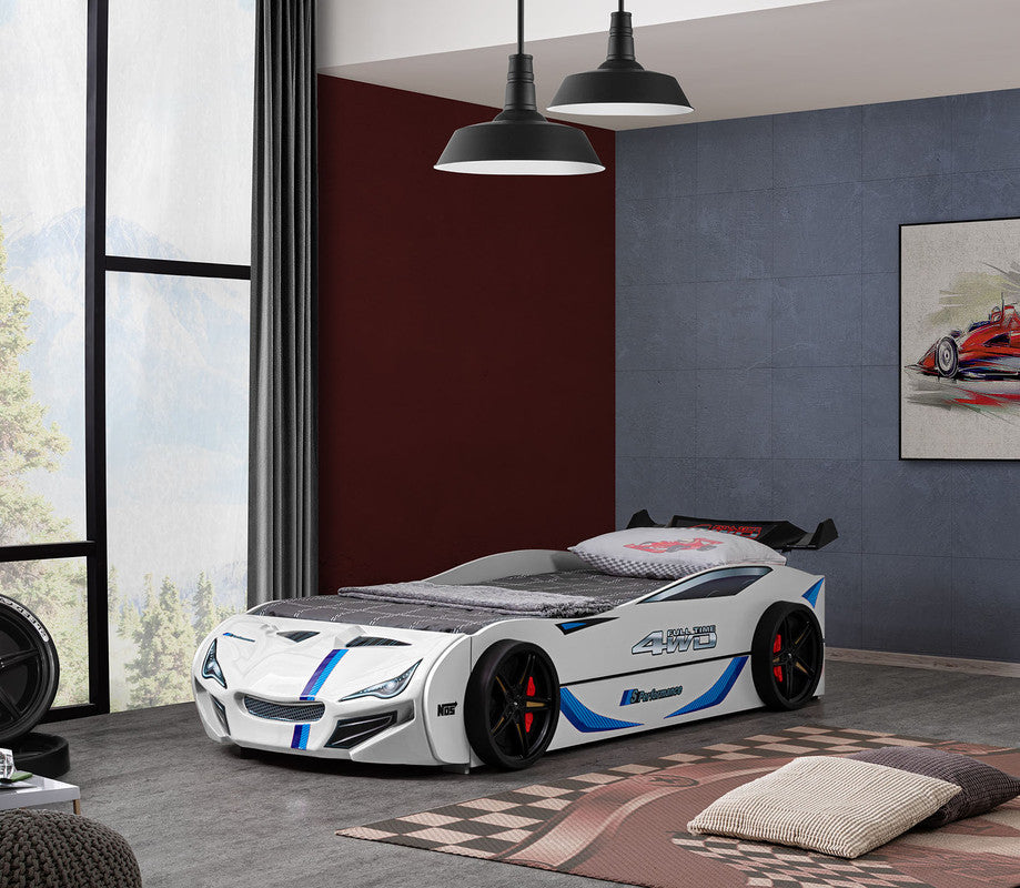Tracklite White Car Bed w/ Trundle