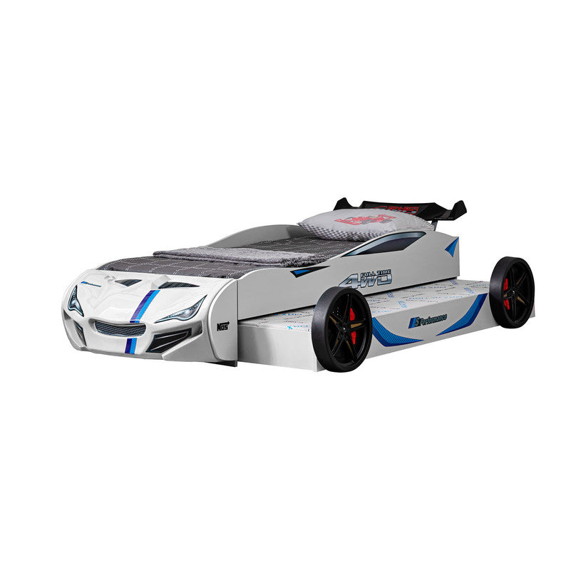 Tracklite White Car Bed w/ Trundle