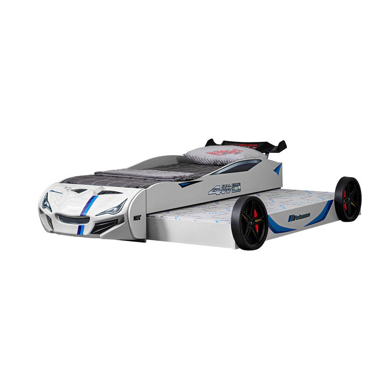 Tracklite White Car Bed w/ Trundle