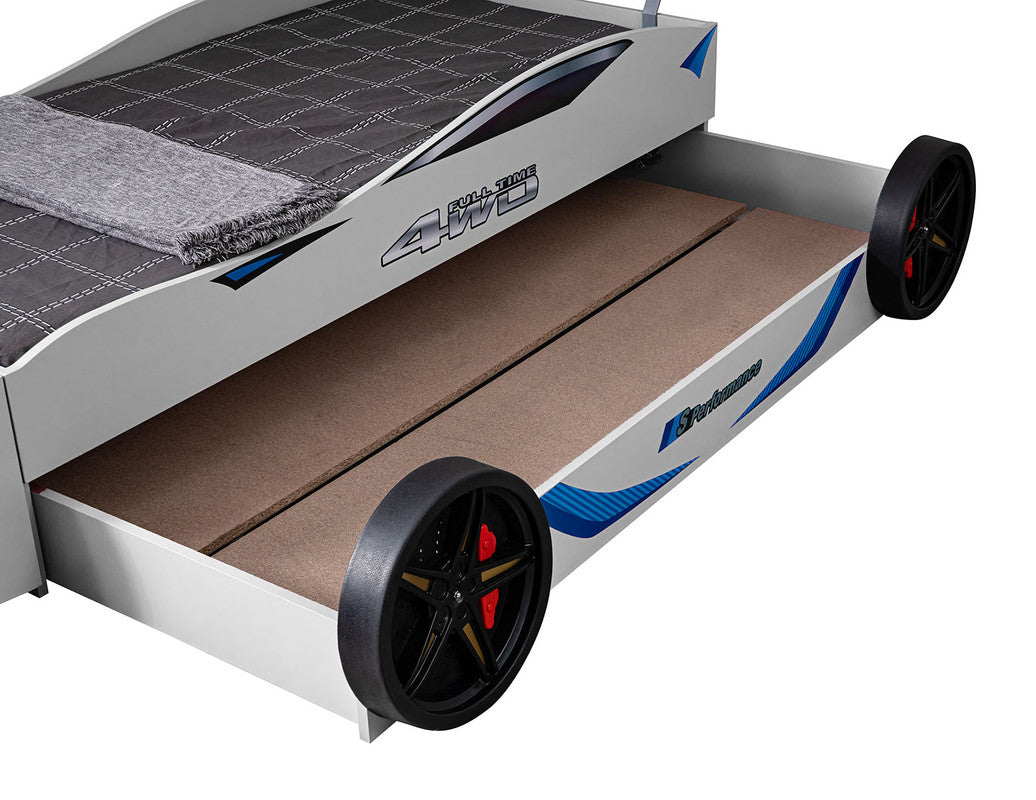 Tracklite White Car Bed w/ Trundle