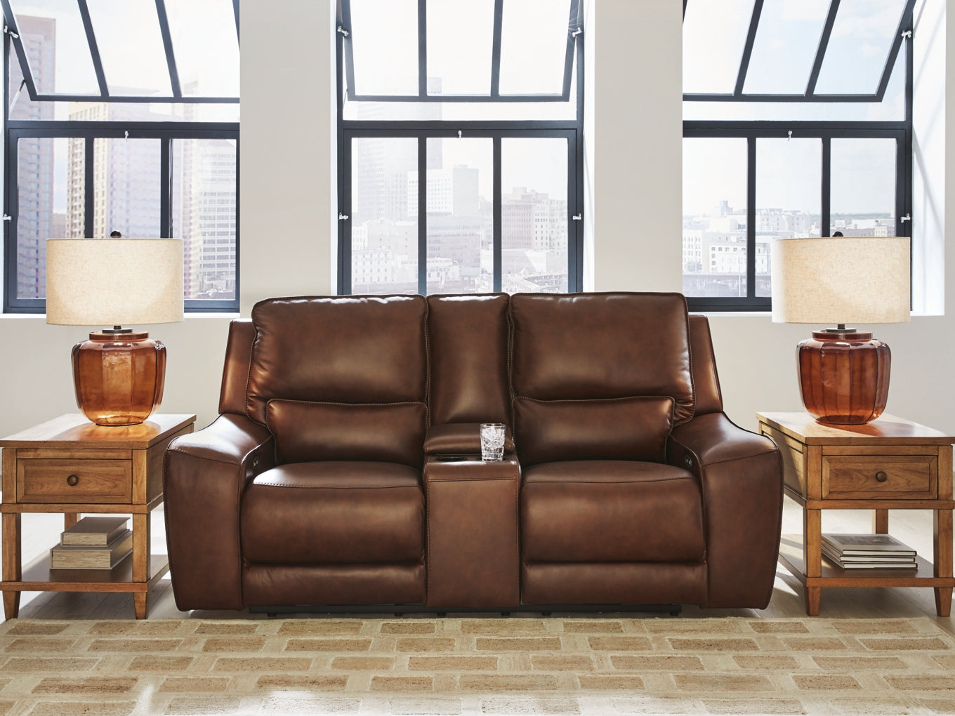 Silverbrooke Power Reclining Loveseat/Console/Adjustable Headrest
