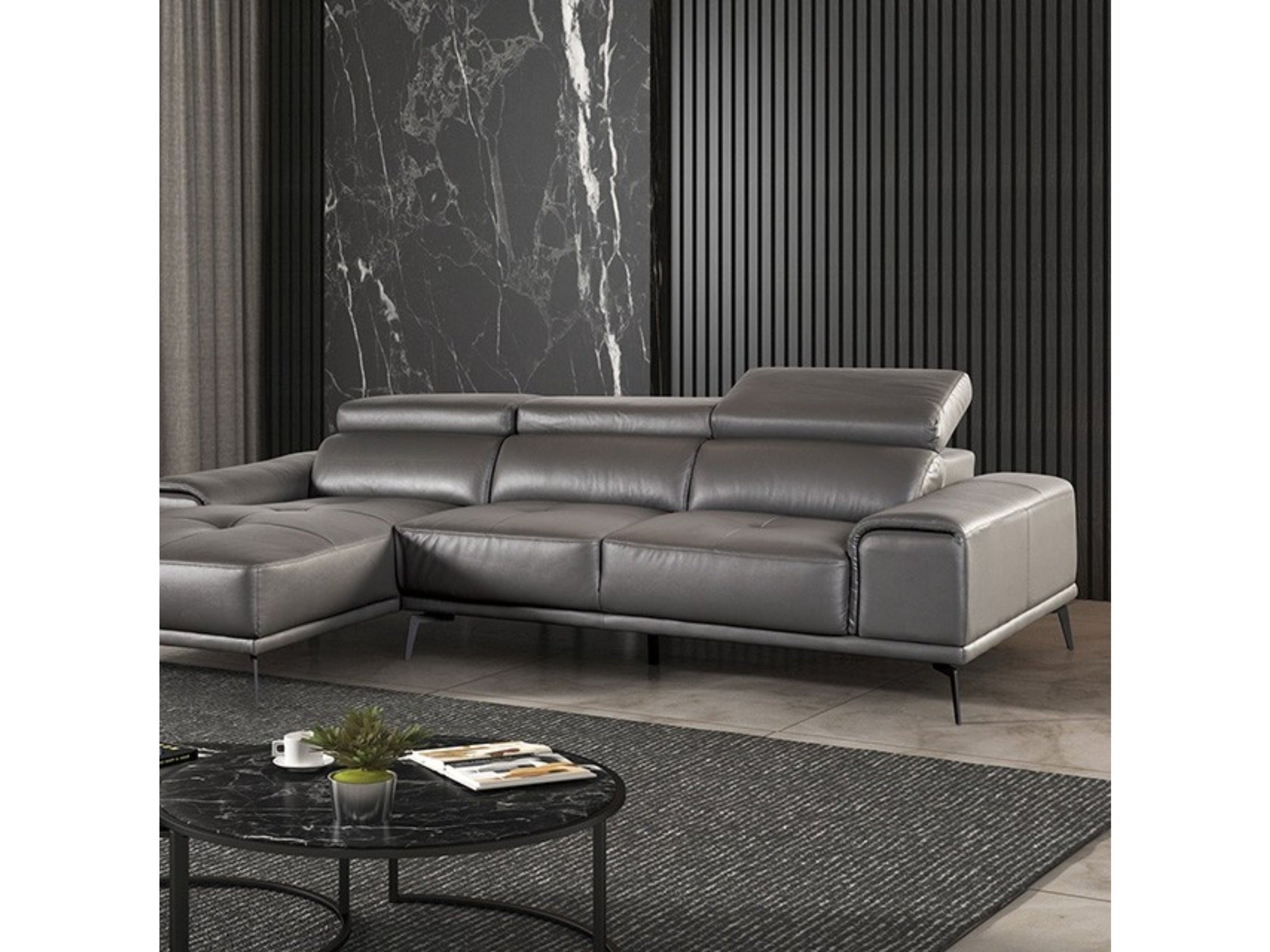Vadso Dark Gray Leather Match Left Chaise Sectional