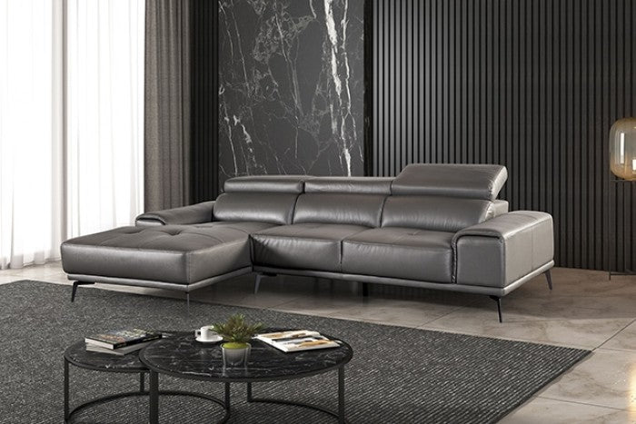 Vadso Dark Gray Leather Match Left Chaise Sectional