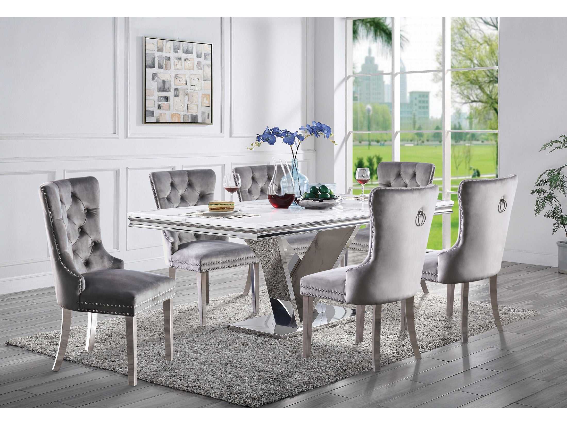 Valdevers Chrome & Gray 7pc Dining Room Set