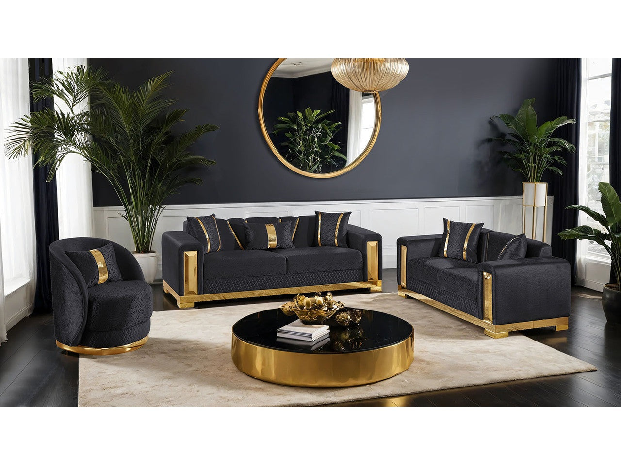 Valdosta Black/Gold Sofa