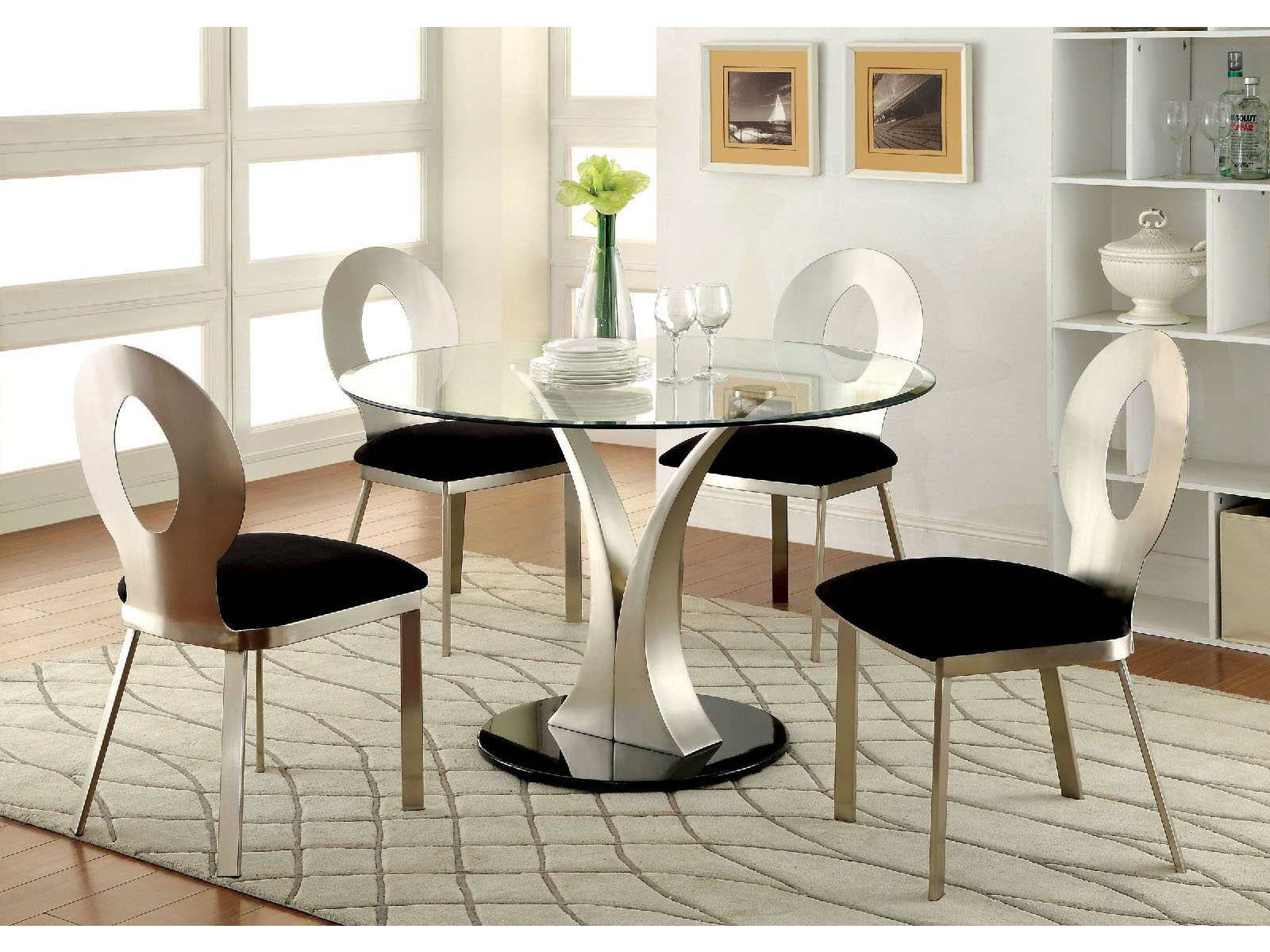 Valo Silver & Black Round Dining Room Set / 5pc
