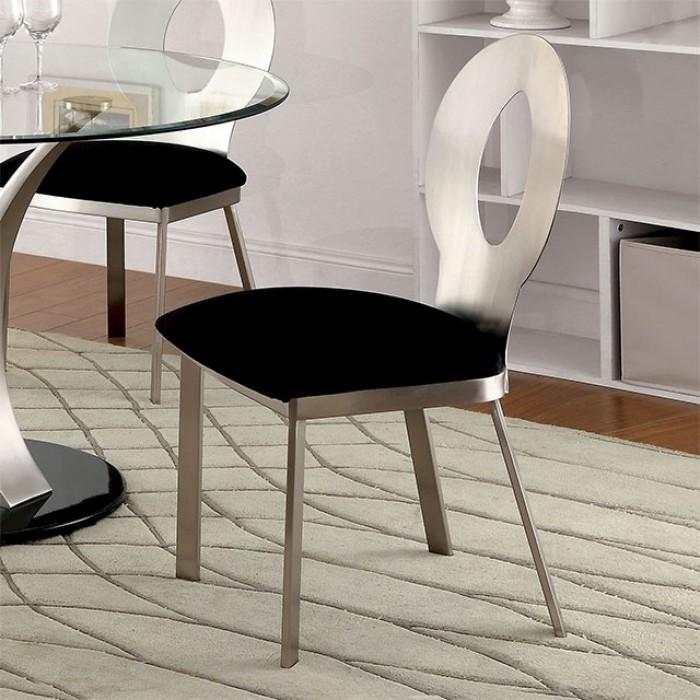 Valo Silver & Black Round Dining Room Set / 5pc