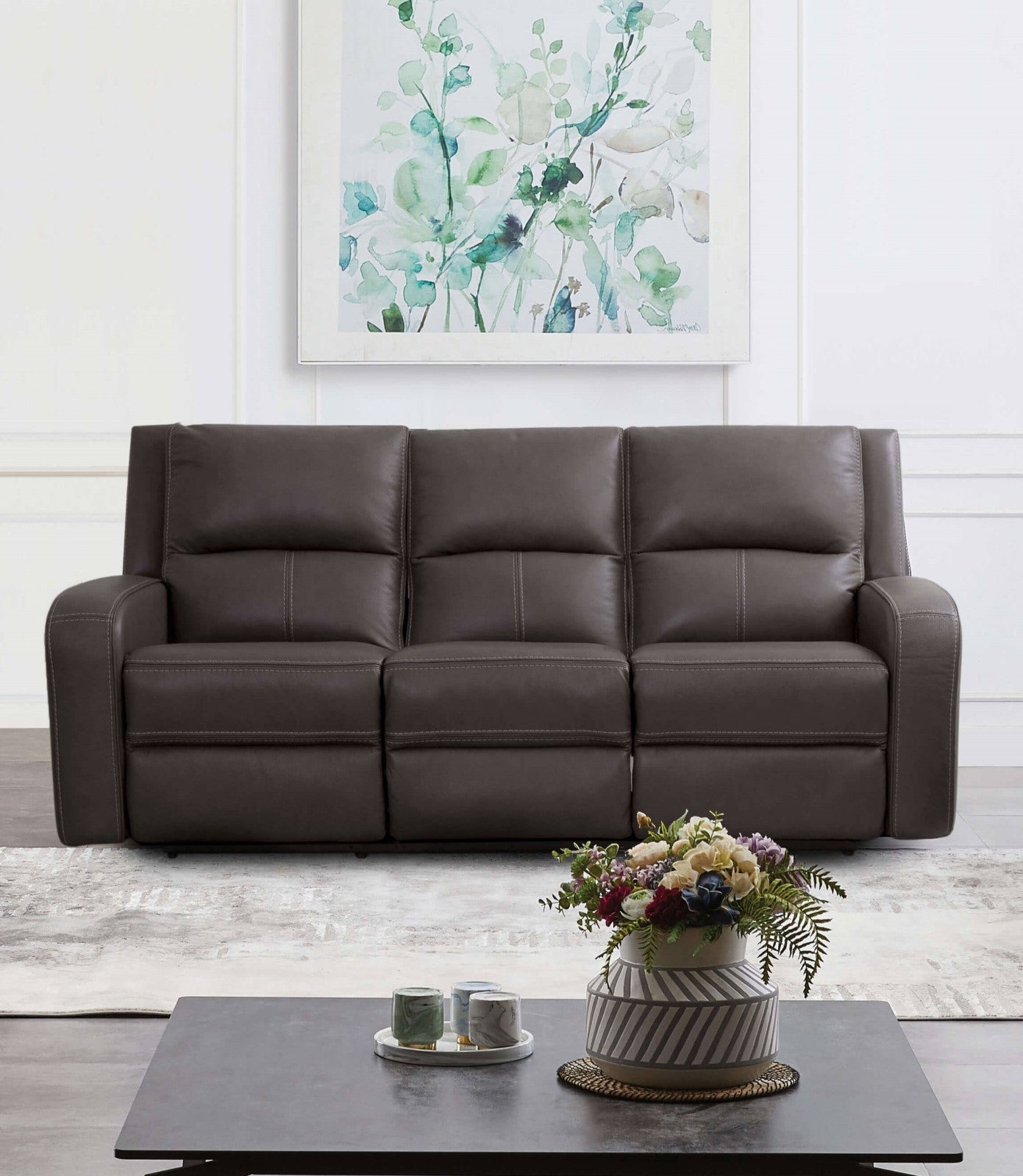Vasilios Gray Leatherette Power Reclining Sofa & Loveseat
