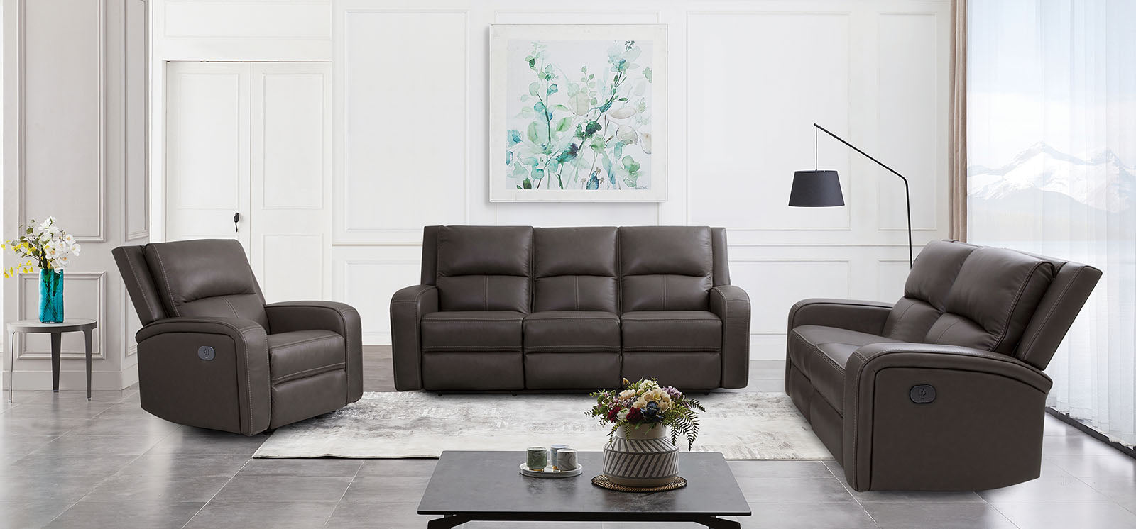 Vasilios Gray Leatherette Power Reclining Sofa & Loveseat