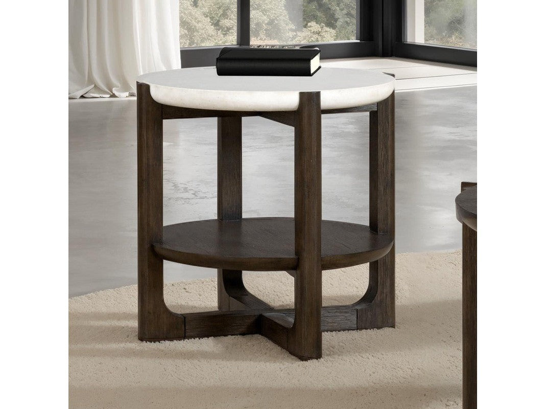 Vellara Dark Walnut End Table w/ Stone Top