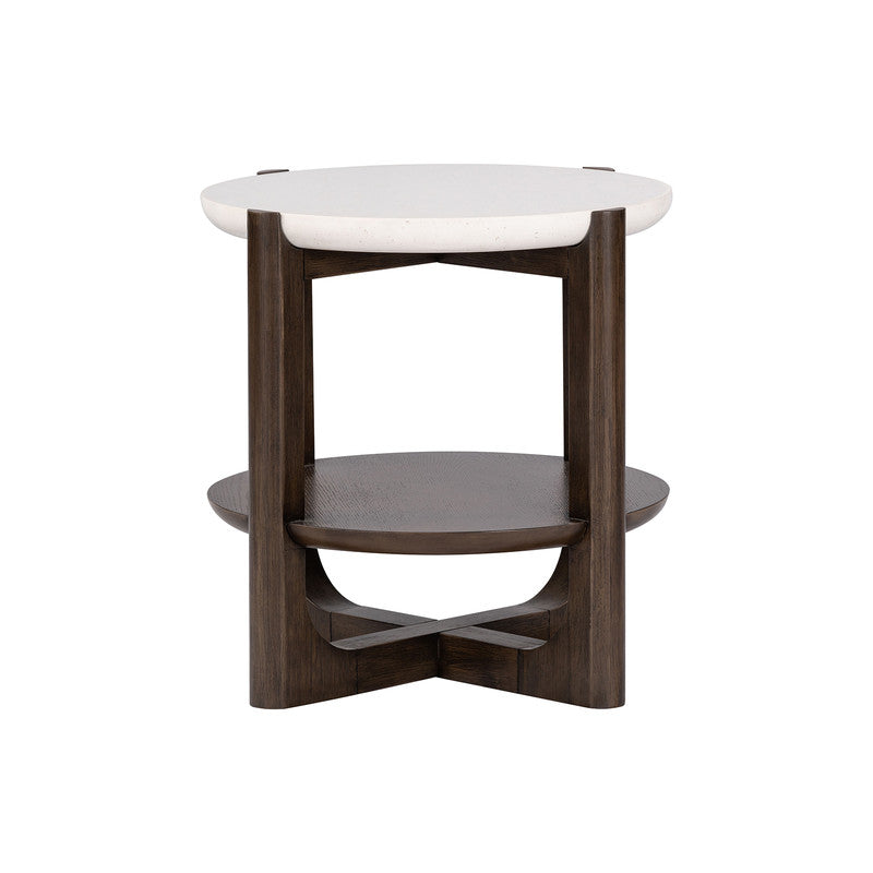 Vellara Dark Walnut End Table w/ Stone Top