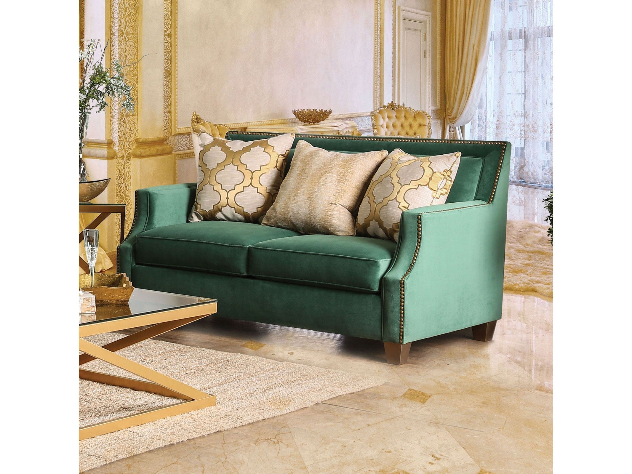 Verdante Emerald Green/Gold Loveseat