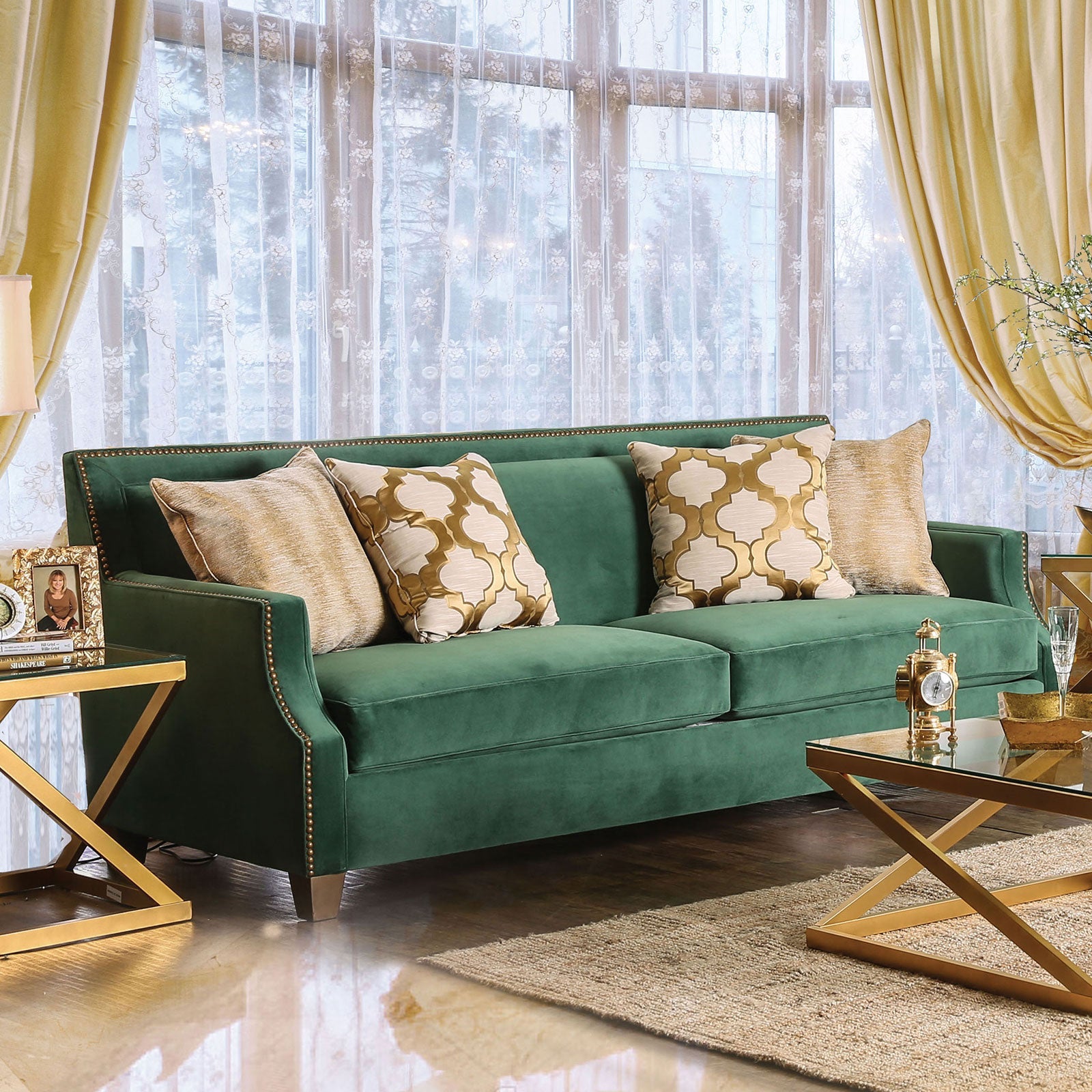 Verdante Emerald Green/Gold Sofa & Loveseat