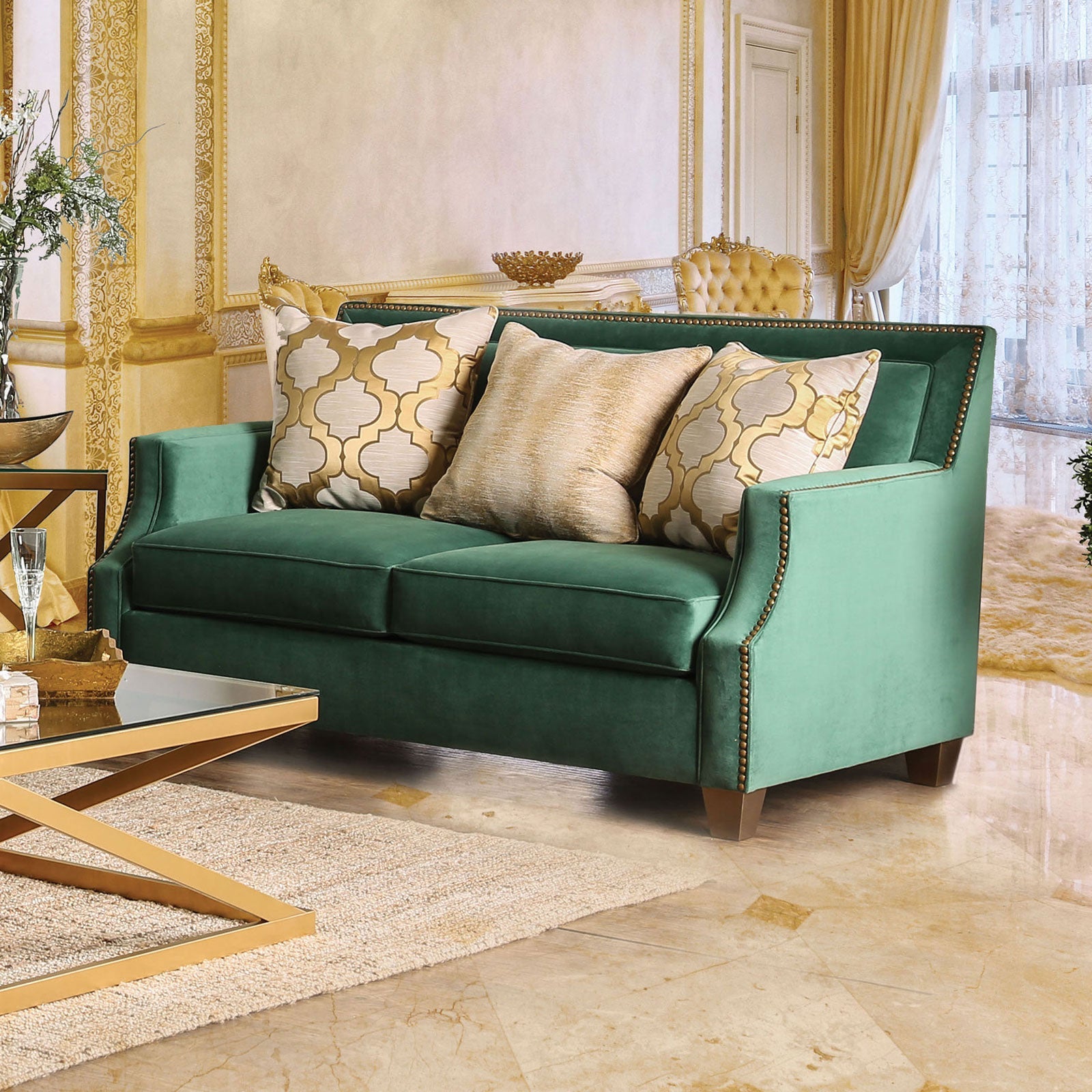 Verdante Emerald Green/Gold Sofa & Loveseat
