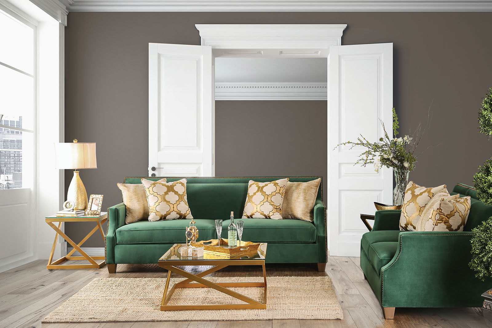 Verdante Emerald Green/Gold Sofa