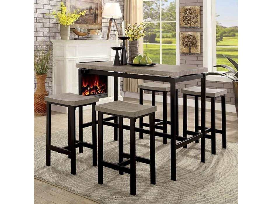 Vilvoorde Black & Gray Metal 5pc Counter Height Set