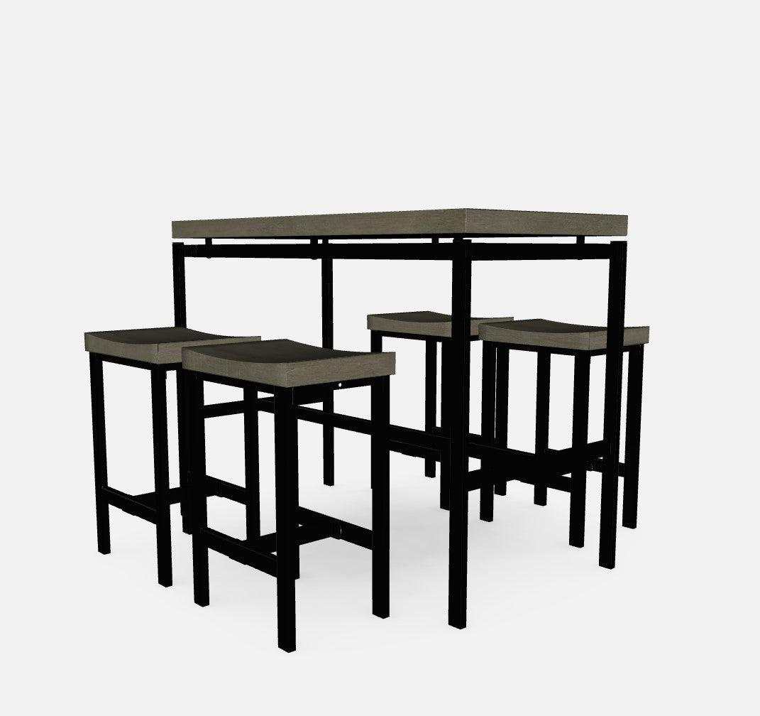 Vilvoorde Black & Gray Metal 5pc Counter Height Set