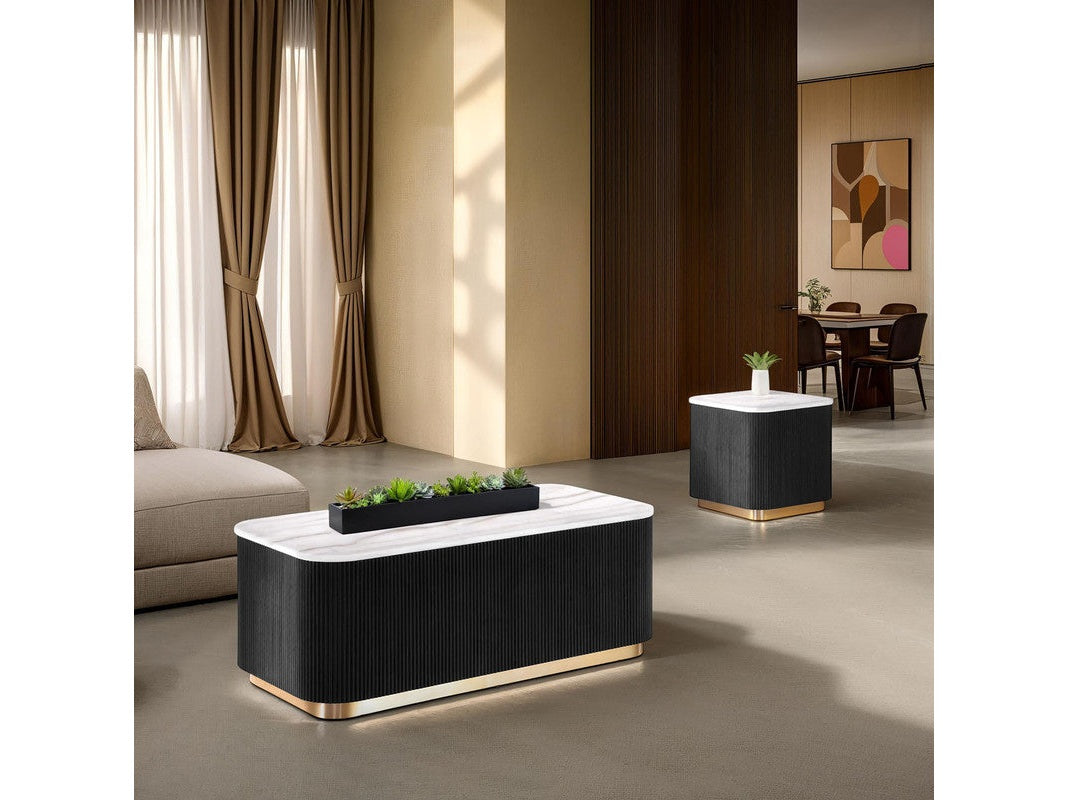Virden Black/White/Gold Rectangle Cocktail Table