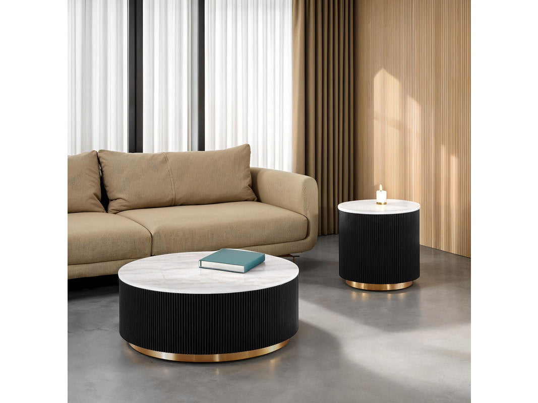 Virden Black/White/Gold Round End Table