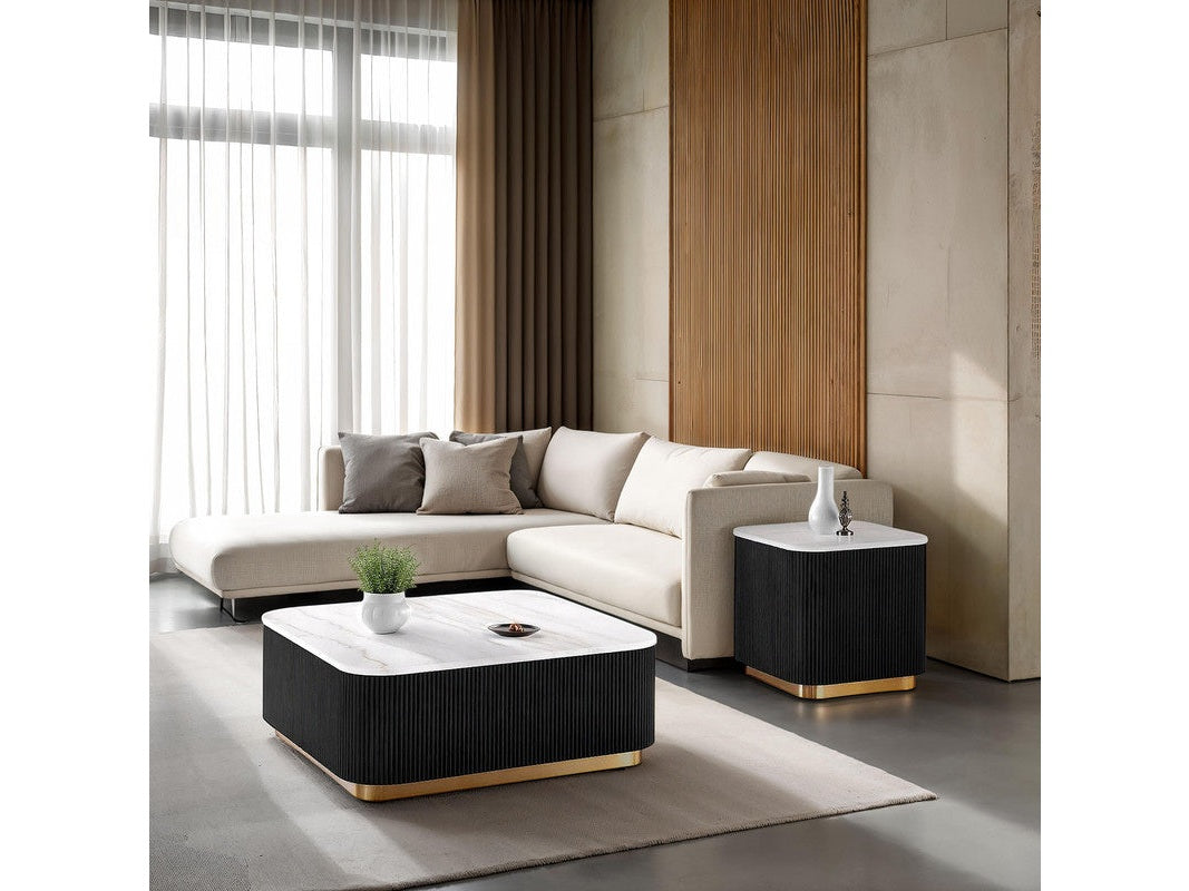 Virden Black/White/Gold Square End Table